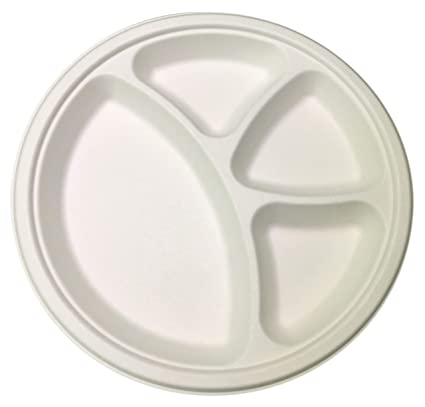 12 " 4 Compartment Eco-Friendly Round Plate (25 PCS)