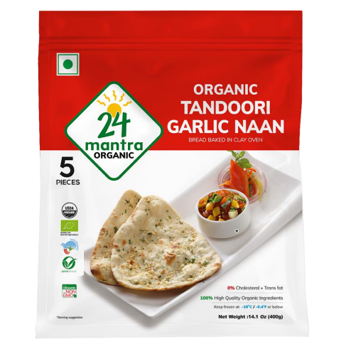 24 Mantra Organic Tandoori Garlic Naan - 5 Pcs (400 Gm)