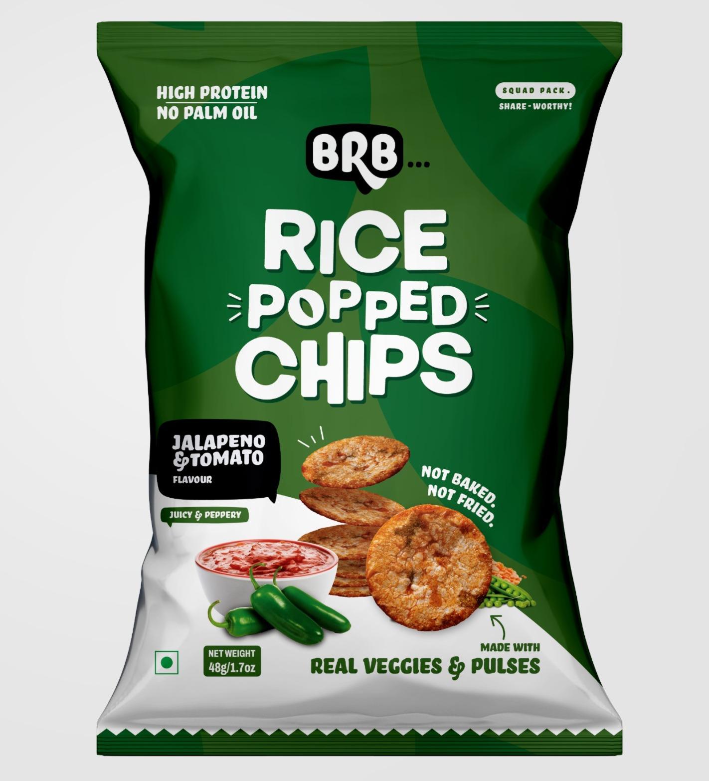 BRB Rice Popped Chips (Jalapeno & Tomato) - 1.7 Oz (48 Gm) BRB Rice Popped Chips (Jalapeno & Tomato) - 1.7 Oz (48 Gm)
