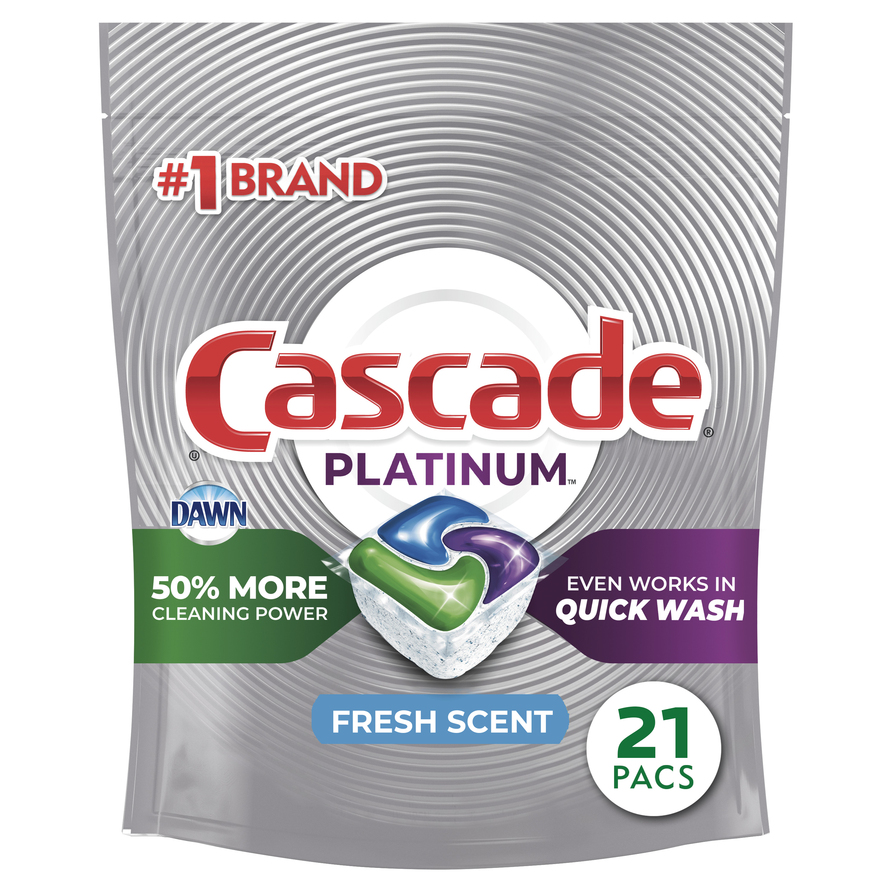 Cascade Platinum Dishwasher Pods, ActionPacs Dishwasher Detergent Tabs, Fresh Scent, 21 Ct