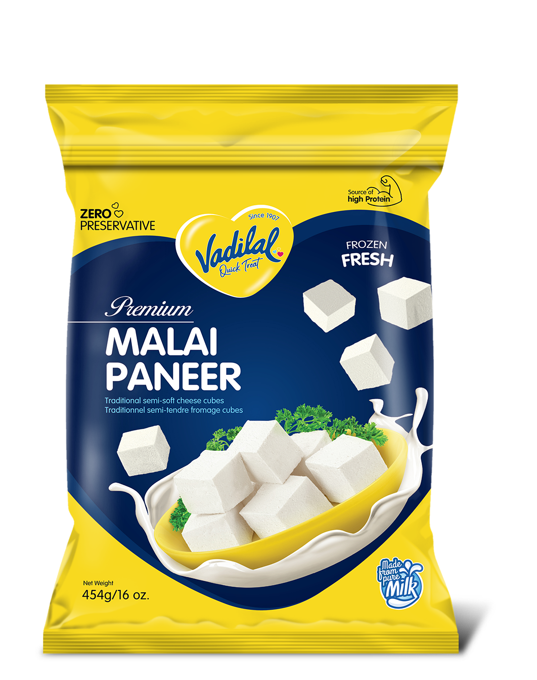 Vadilal Malai Paneer Cubes - 16 OZ (454 GM)
