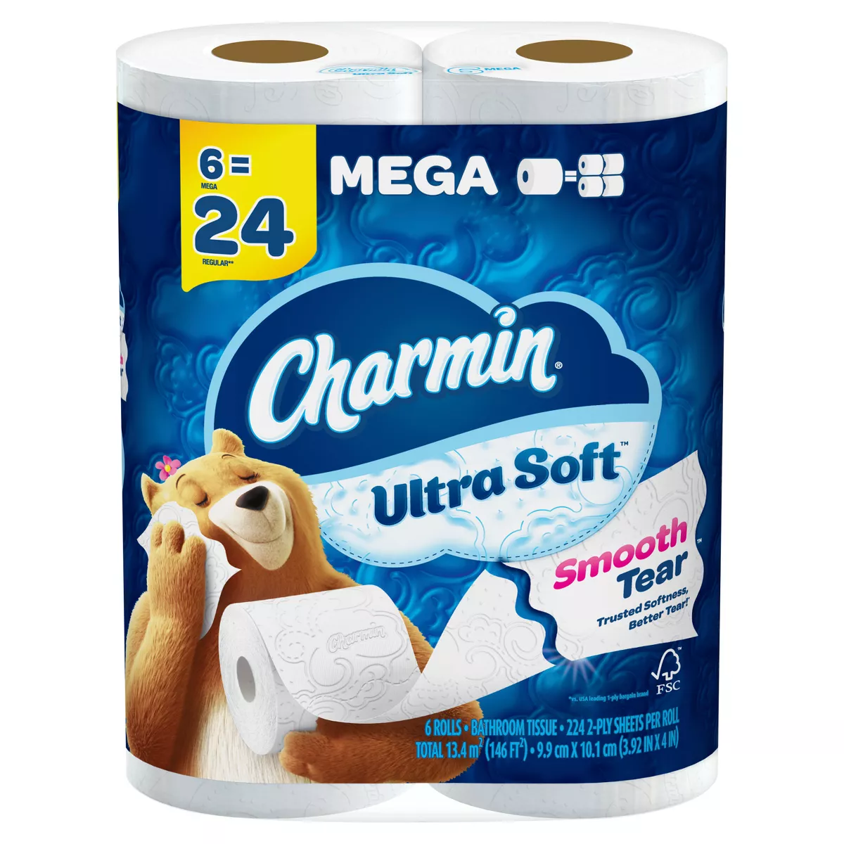 Charmin Ultra Soft Toilet Paper 6 Mega Rolls, 244 Sheets Per Roll