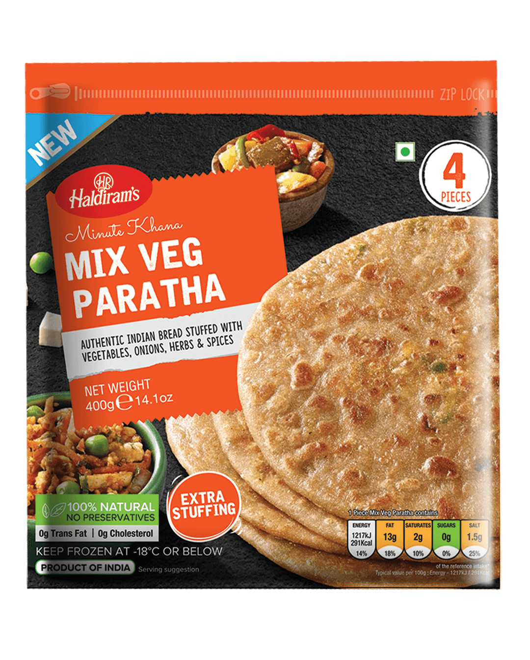 Haldiram Mix Veg Paratha 4 Pcs