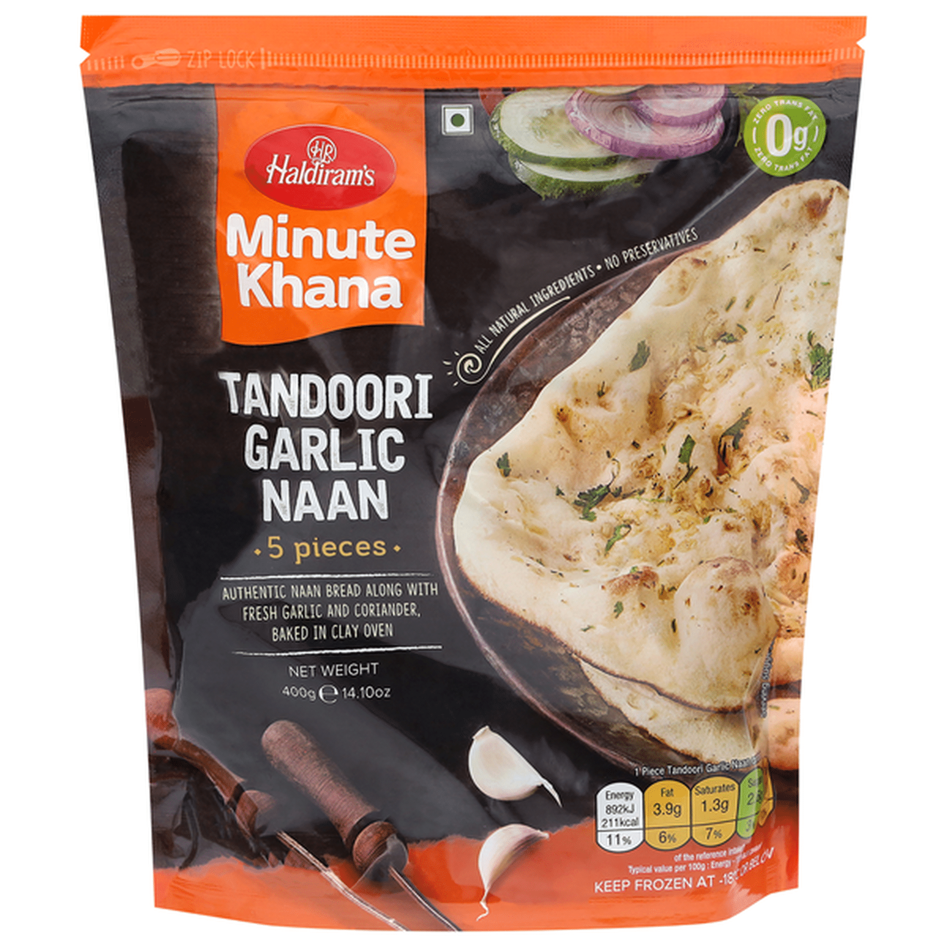 Haldiram's Frozen Tandoori Garlic Naan - 5 Pcs (400 Gm)