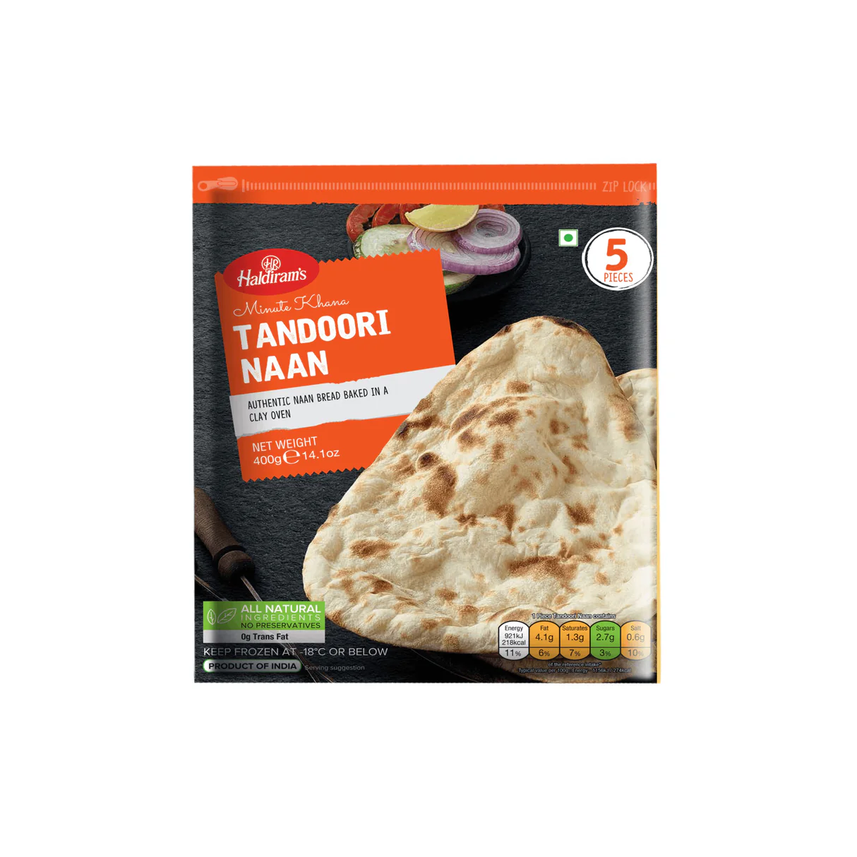 Haldiram's Frozen Tandoori Naan - 5 Pcs (400 Gm)