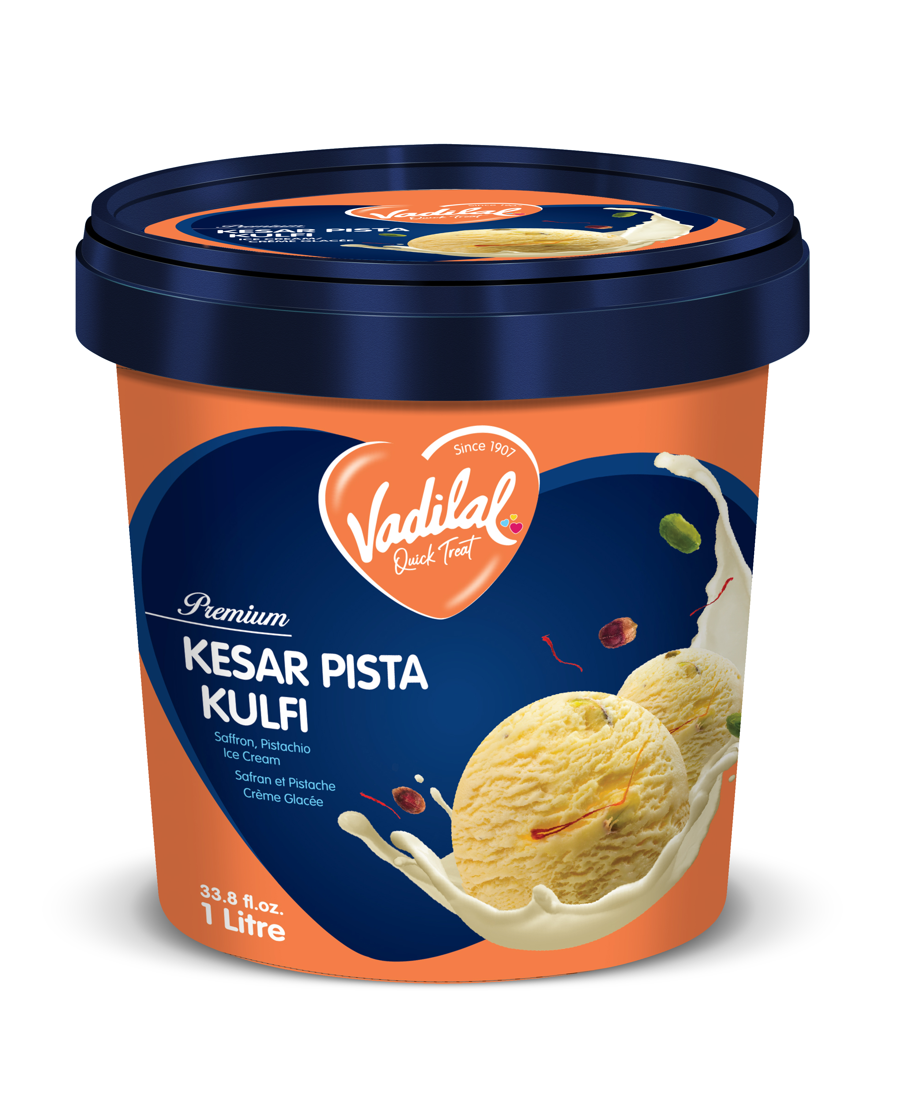 Vadilal Kesar Pista Kulfi Ice Cream - 1 LTR