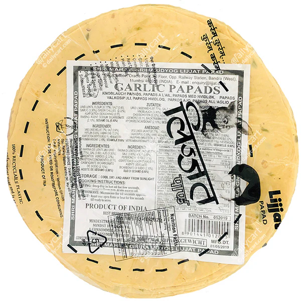 Lijjat Garlic Papad - 7 Oz (200 Gm)