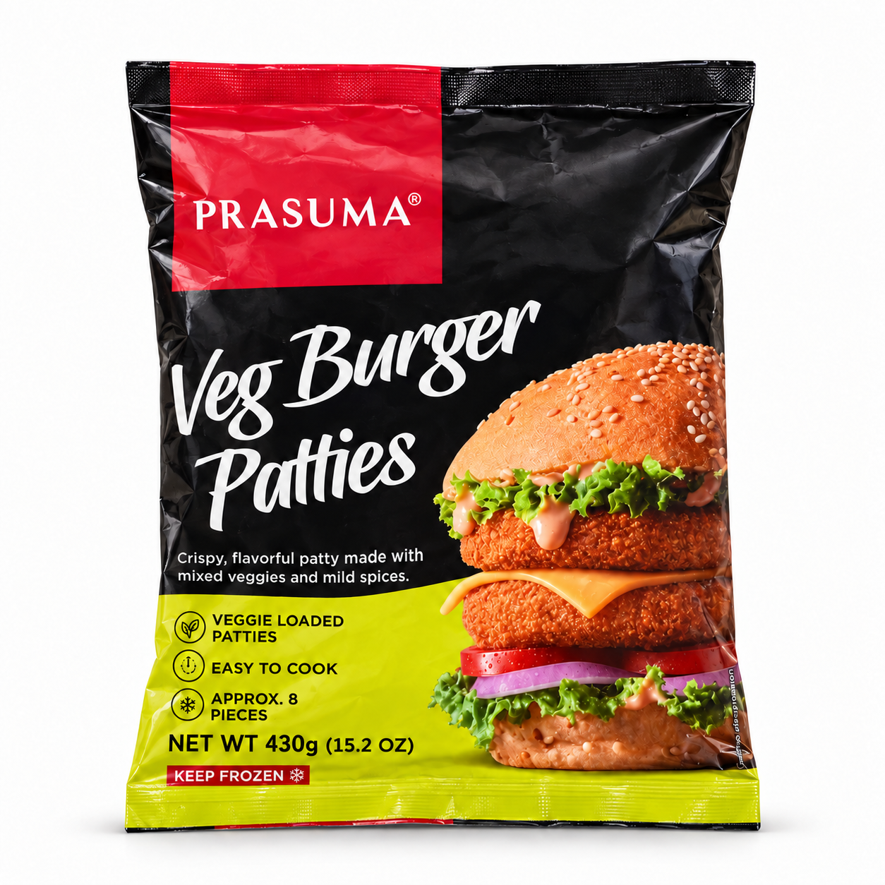 Prasuma Veg Burger Patties - 8 Pcs (430 Gm)