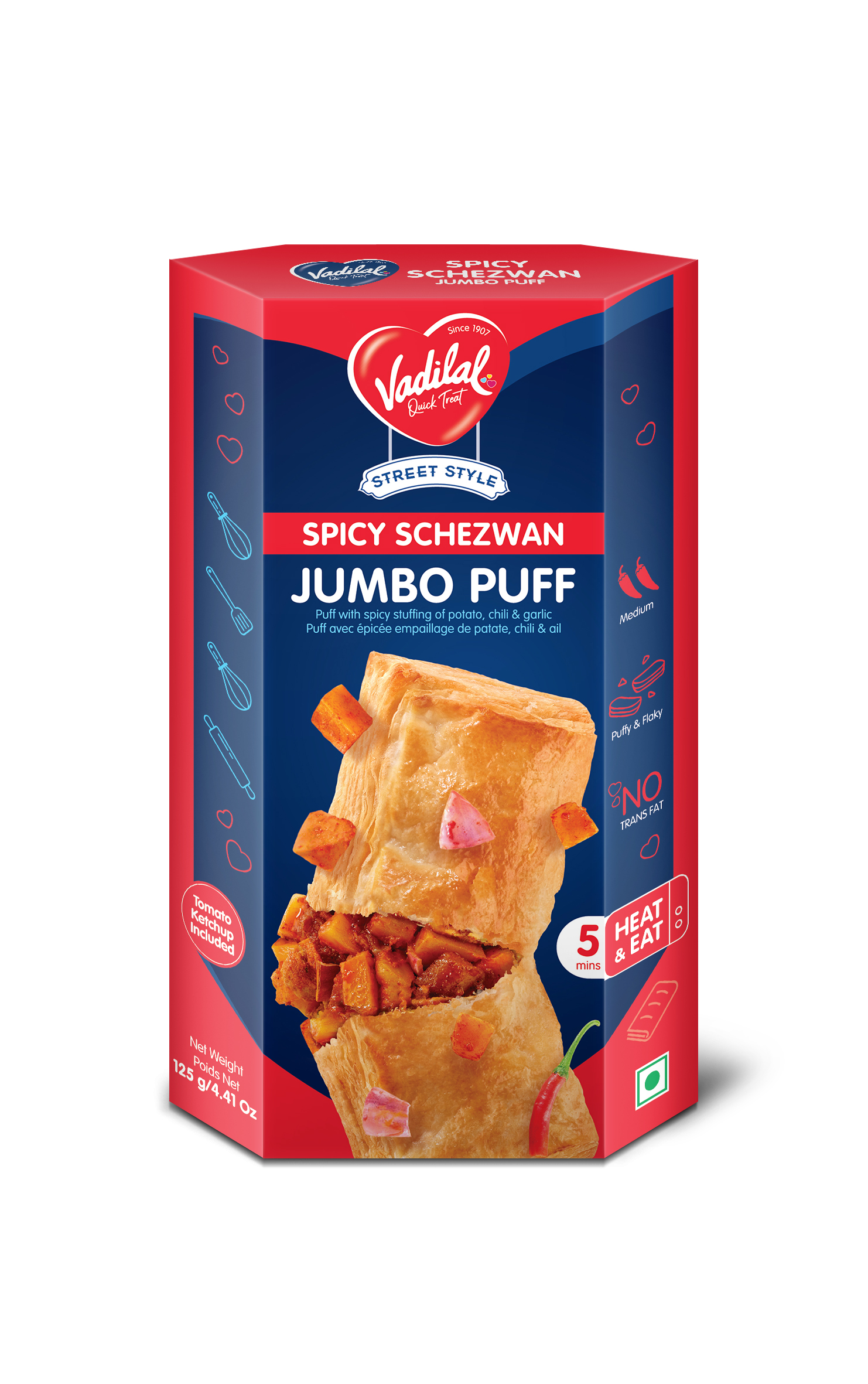 Vadilal Spicy Schezwan  Jumbo Puff - 4.40 OZ (125 GM)