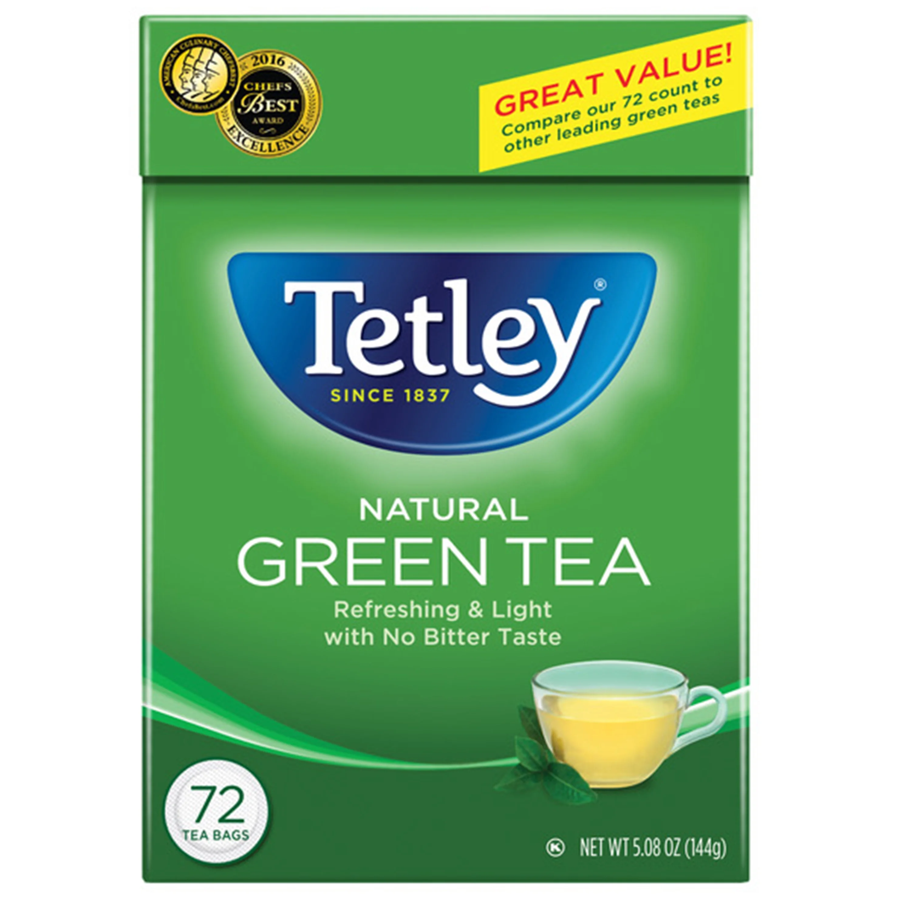 Tetley Green Tea Bags - Natural (72 Bags)