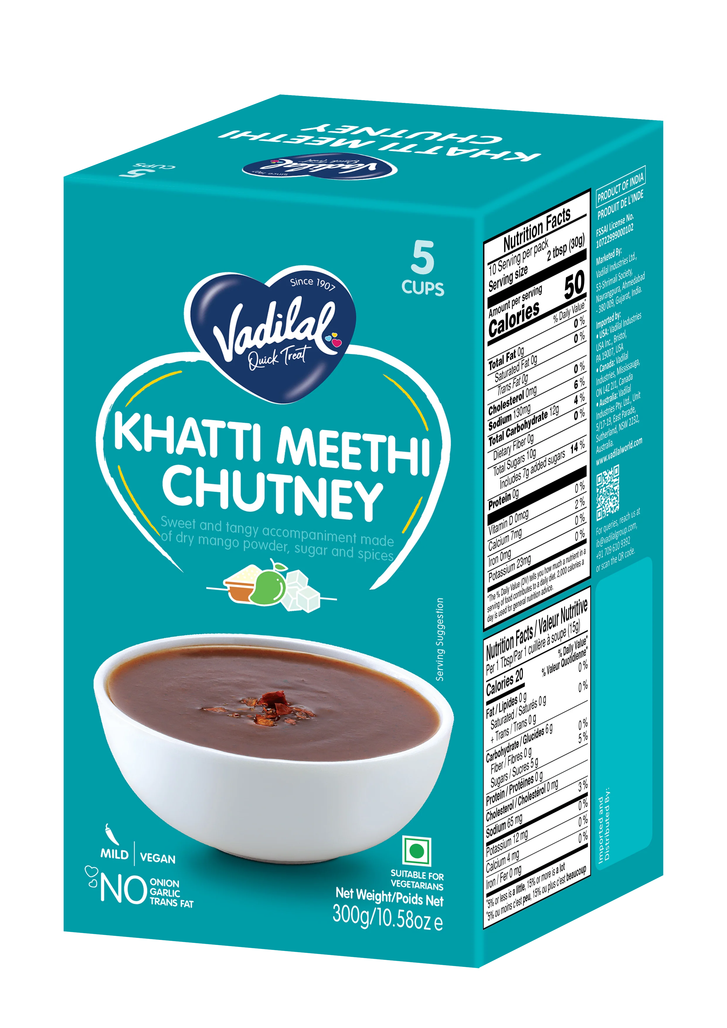 Vadilal Frozen Khatti Meethi Chutney - 10.58 Oz (300 Gm)