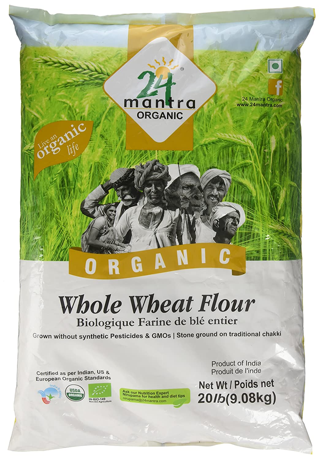 24 Mantra Organic Whole Wheat Atta - 10 Lb