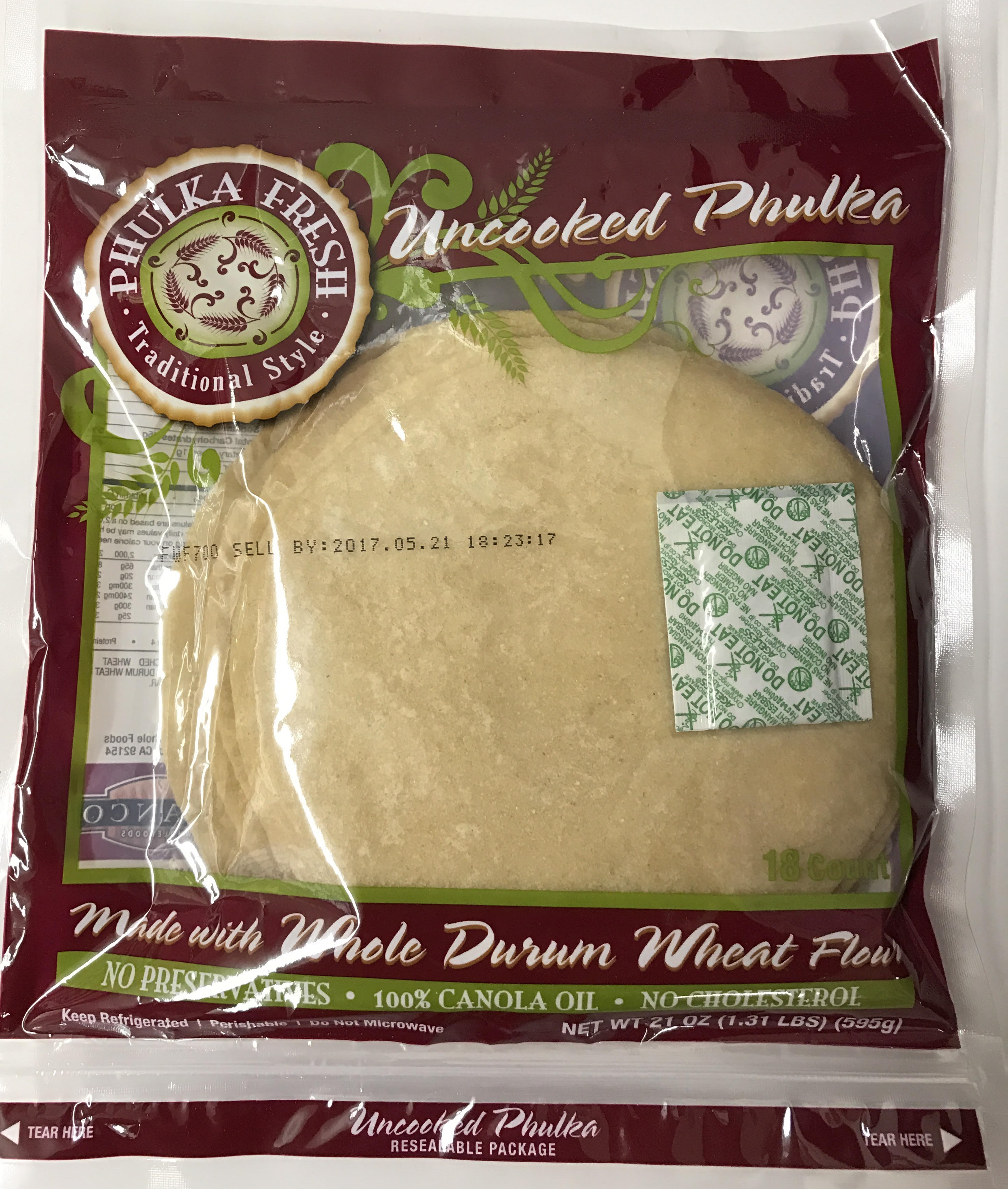 Phulka Fresh - Uncooked Phulka  - 18 Pcs (21 Oz)
