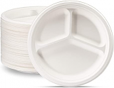 9"  3 Compartment Eco-Friendly Round Plate (25 PCS)