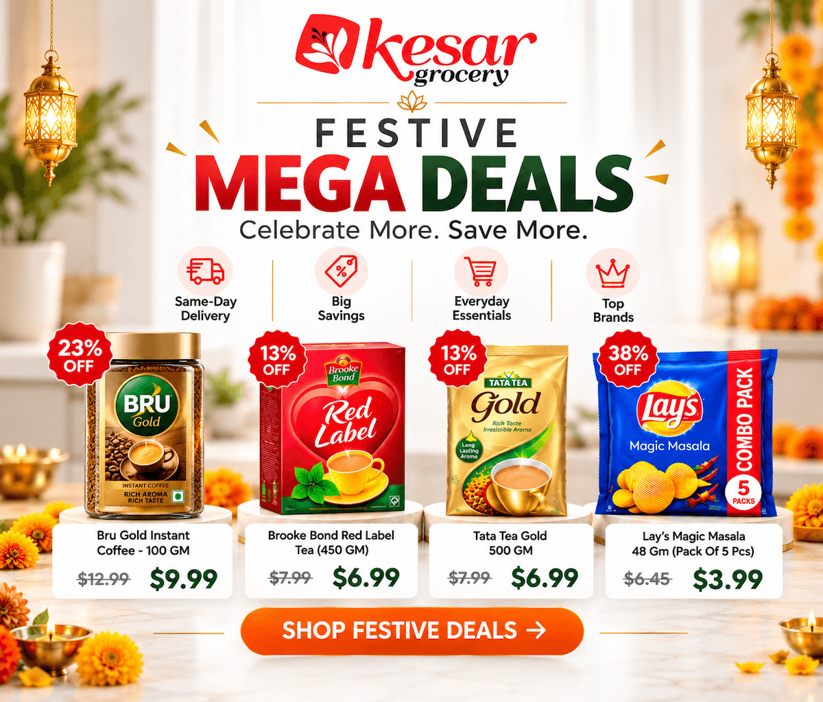 Kesar Grocery Festive Mega Deals. Shop discounted grocery products.